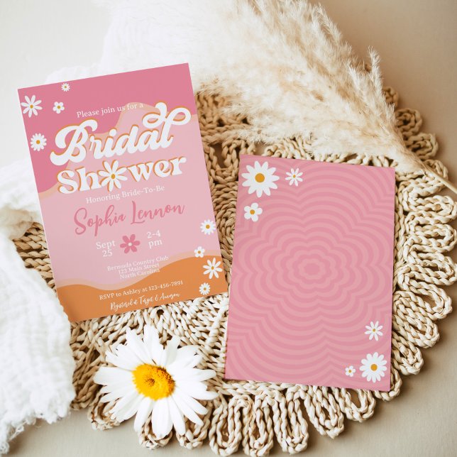 Retro Groovy Bridal Shower, 70s Hippie Vibes Daisy Invitation (Retro Groovy Bridal Shower Invitation)