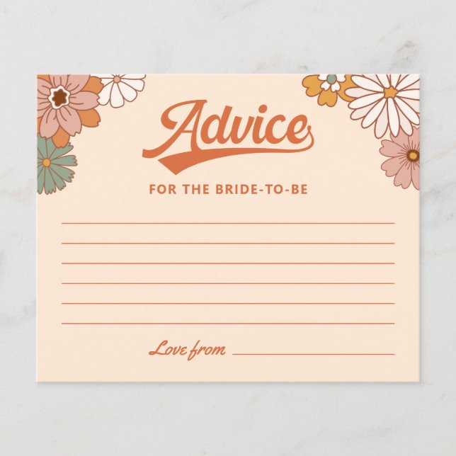 Retro Groovy Bridal Shower Advice Card (Front)