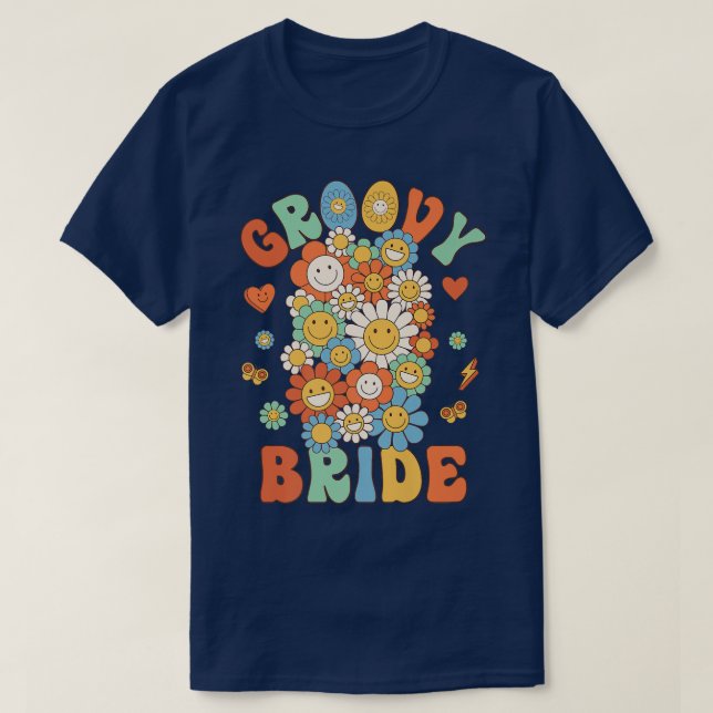 Retro Groovy Bride Groovy Birthday Party Matching  T-Shirt (Design Front)