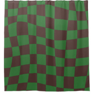 Retro Groovy Brown wavy checkered Pattern Shower Curtain