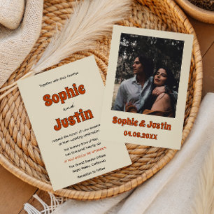 Retro Groovy Burnt Orange Minimalist Wedding Invitation