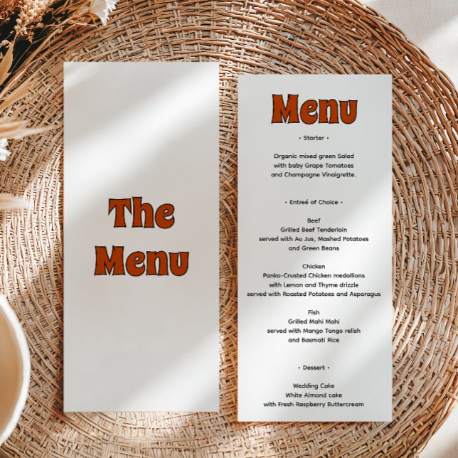 Retro Groovy Burnt Orange Wedding Menu (Creator Uploaded)