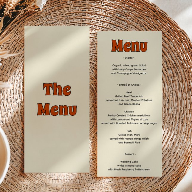 Retro Groovy Burnt Orange Wedding Menu (Creator Uploaded)