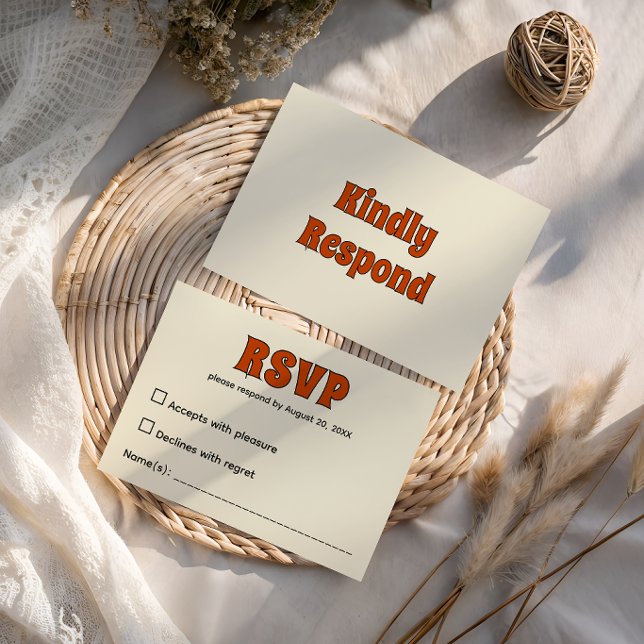 Retro Groovy Burnt Orange Wedding RSVP Card (Creator Uploaded)