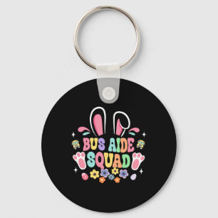 Retro Groovy Bus Aide Squad Bunny Ear Flower Easte Key Ring