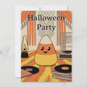Retro,Groovy Candy Corn Halloween Party Invitation