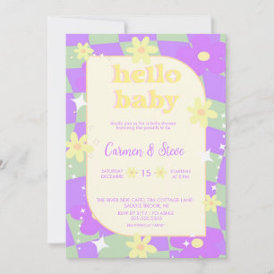 Retro groovy Chequerboard baby shower Invitation