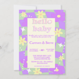 Retro groovy Chequerboard baby shower Invitation