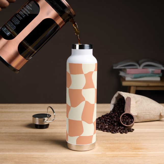Retro groovy chequered background in orange water bottle (Coffee)