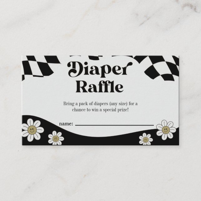 Retro Groovy Chequered Black Diaper Raffle  Enclosure Card (Front)