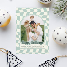 Retro Groovy Chequered Happy Holidays Photo