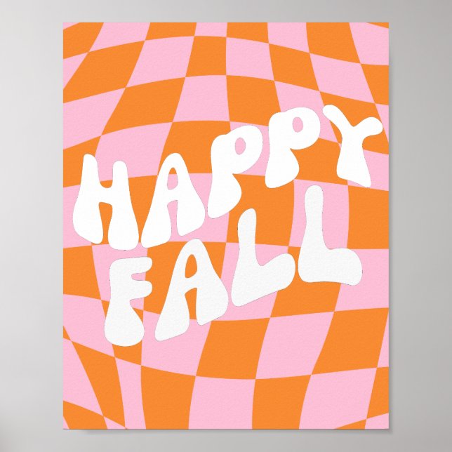 Retro Groovy Chequered Pink And Orange Fall Wall  Poster (Front)