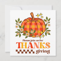Retro Groovy Chequered Pumpkin Daisy Thanksgiving