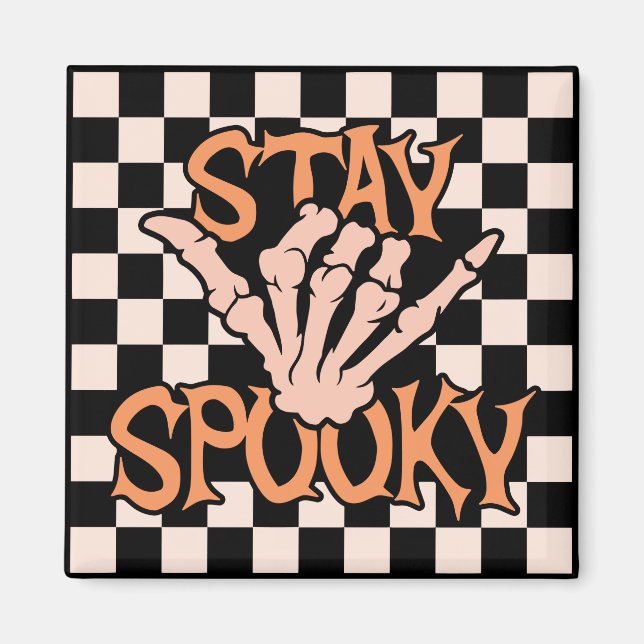 Retro Groovy Chequered Stay Spooky Halloween Magnet (Front)