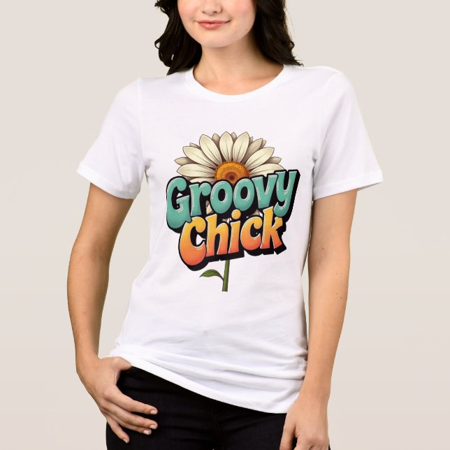 Retro Groovy Chick Easter Daisy Flower Power Tri-Blend Shirt (Front)