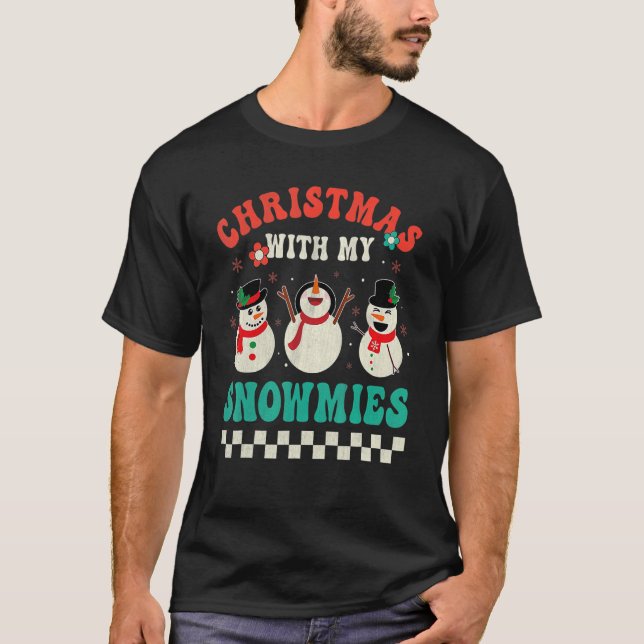 Retro Groovy Chillin' With My Snowmies Christmas H T-Shirt (Front)