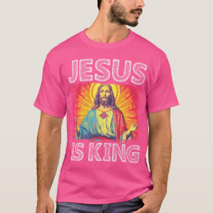 Retro Groovy Christian Jesus Is King Crown Faith L T-Shirt