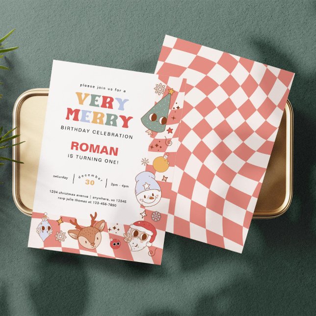 Retro Groovy Christmas Birthday  Invitation (Creator Uploaded)