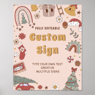 Retro Groovy Christmas Birthday Party Table Sign