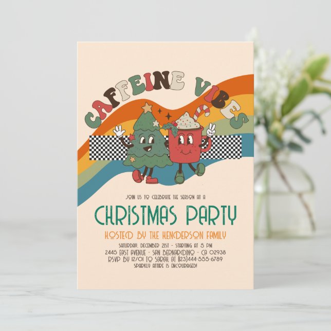 Retro Groovy Christmas Budget Holiday Party Invitation (Standing Front)