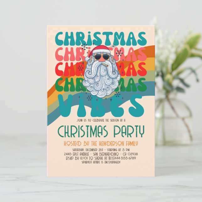 Retro Groovy Christmas Budget Holiday Party Invitation (Standing Front)