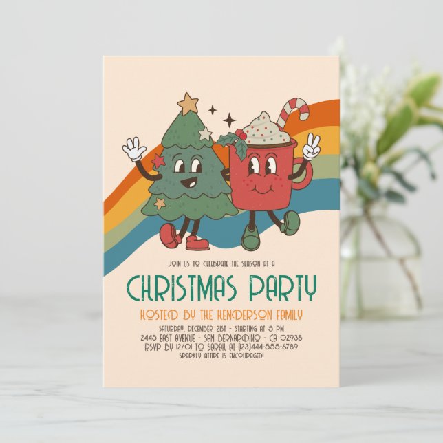 Retro Groovy Christmas Budget Holiday Party Invitation (Standing Front)
