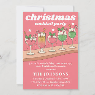 Retro Groovy Christmas Cocktail Party Invitation