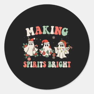 Retro Groovy Christmas Ghost Making Spirits Bright Classic Round Sticker
