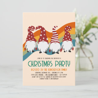 Retro Groovy Christmas Gnomes Holiday Party Invitation