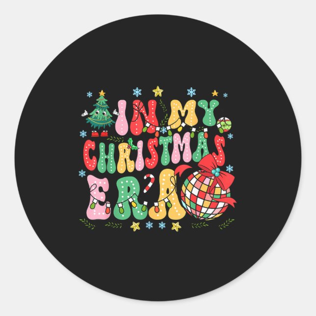 Retro Groovy Christmas In My Christmas Era Xmas  Classic Round Sticker (Front)