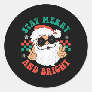 Retro Groovy Christmas Merry Stay Bright Hippie Sa Classic Round Sticker