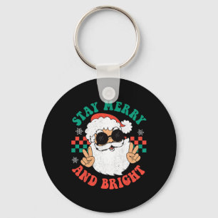 Retro Groovy Christmas Merry Stay Bright Hippie Sa Key Ring