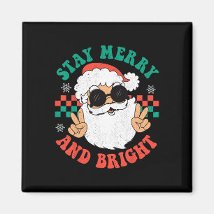 Retro Groovy Christmas Merry Stay Bright Hippie Sa Magnet