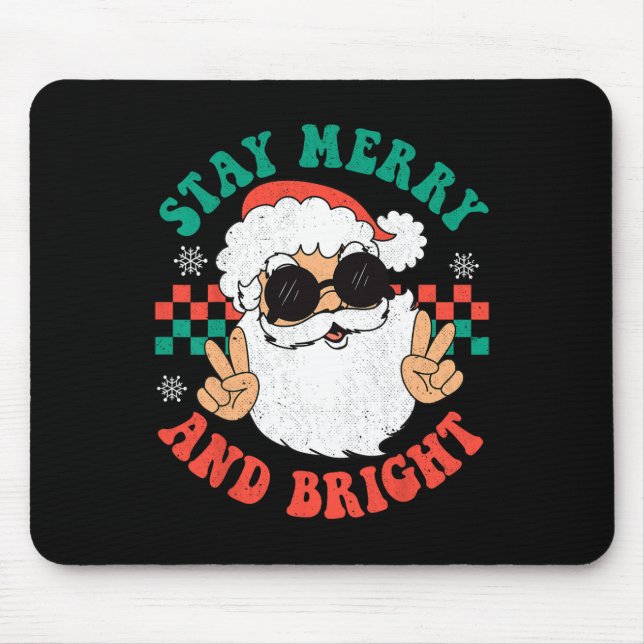 Retro Groovy Christmas Merry Stay Bright Hippie Sa Mouse Mat (Front)