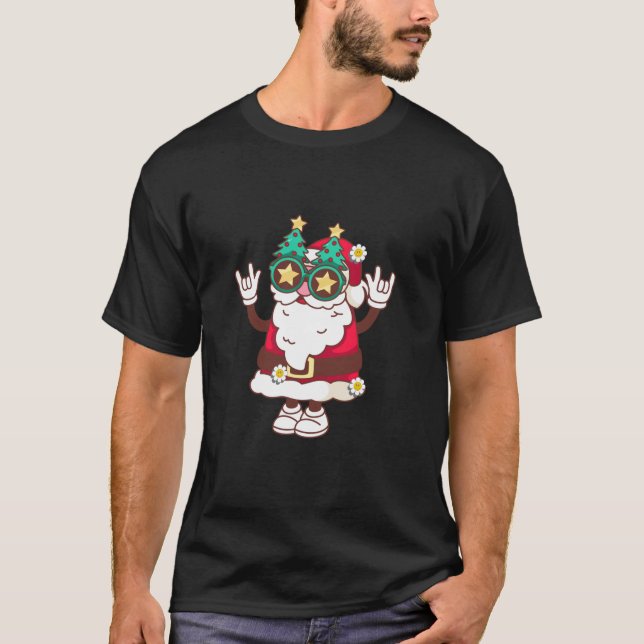 Retro Groovy Christmas Merry Stay Bright Hippie Sa T-Shirt (Front)