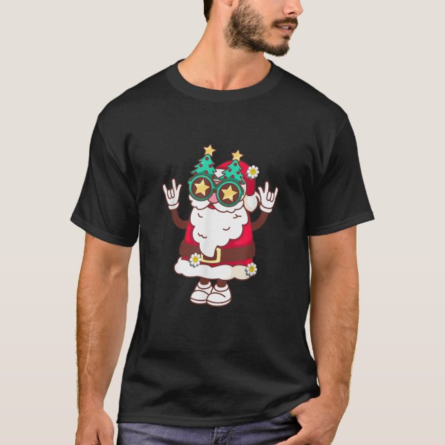 Retro Groovy Christmas Merry Stay Bright Hippie Sa T-Shirt (Front)
