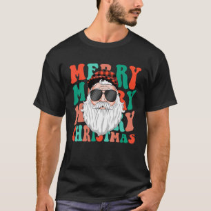 Retro Groovy Christmas Merry Stay Bright Hippie Sa T-Shirt