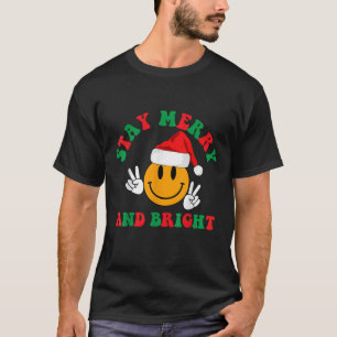 Retro Groovy Christmas Merry Stay Bright Hippie Sa T-Shirt