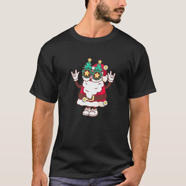 Retro Groovy Christmas Merry Stay Bright Hippie Sa T-Shirt (Front)