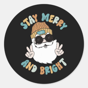 Retro Groovy Christmas Merry Stay Bright Santa Cla Classic Round Sticker