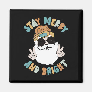 Retro Groovy Christmas Merry Stay Bright Santa Cla Magnet