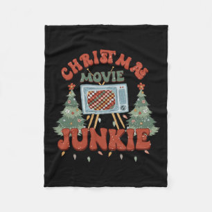 Retro Groovy Christmas Movie Junkie Merry Xmas Tre Fleece Blanket