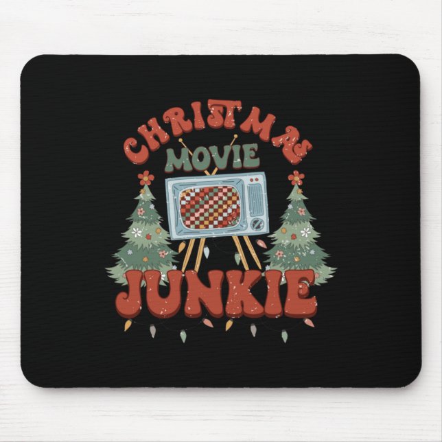 Retro Groovy Christmas Movie Junkie Merry Xmas Tre Mouse Mat (Front)