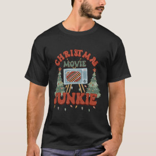 Retro Groovy Christmas Movie Junkie Merry Xmas Tre T-Shirt