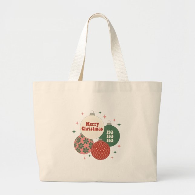 Retro Groovy Christmas Ornament Tote Bag (Front)