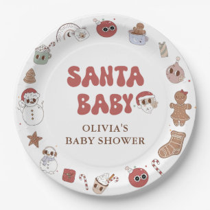 Retro Groovy Christmas Santa Baby Shower Paper Plate