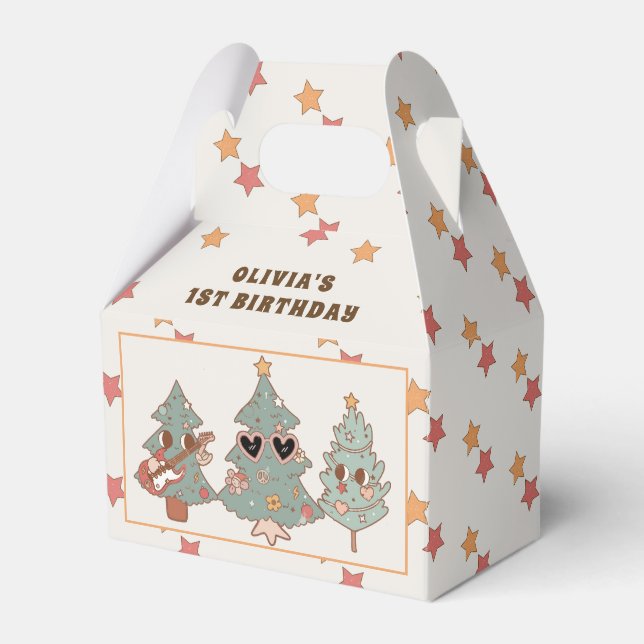 Retro Groovy Christmas Tree Hippie Birthday Party Favour Box (Front Side)