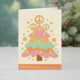 Retro Groovy Christmas Tree Merry Christmas Foil Holiday Card
