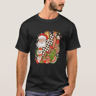 Retro Groovy Christmas Vibes Smile Face Santa Clau T-Shirt