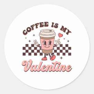 Retro Groovy Coffee Is My Valentine Day Coffee Lov Classic Round Sticker